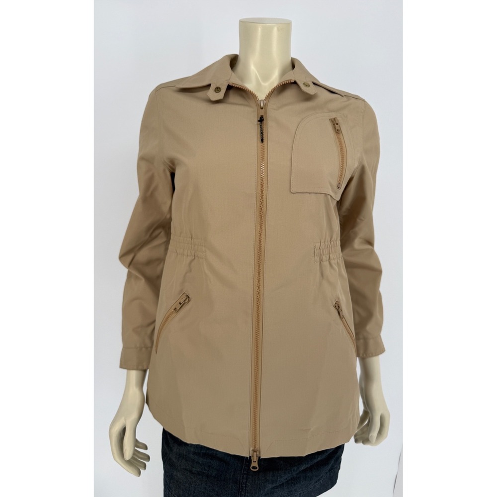 Vintage London Fog Womens Tan Zip Front Utility Jacket Size 5/6 Cotton Blend